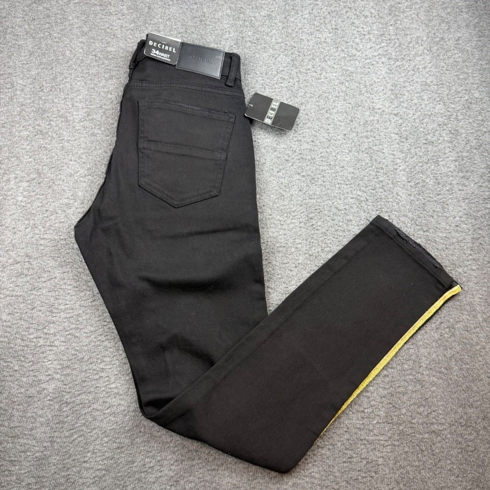 Decibel Distressed Jeans Men's 34 Black Gold Side Stripe Ripped Streetwear Denim